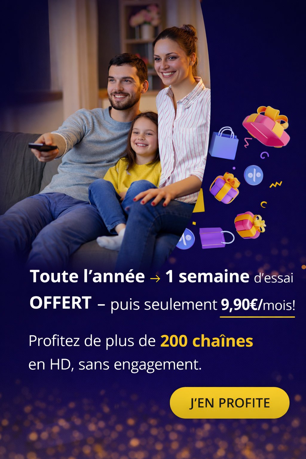 Essayez Mondial TV gratuitement pendant 1 semaine puis à 9,90€ sans engagement, lancez vous !!